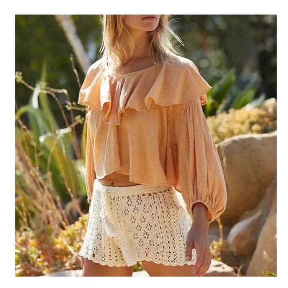 FREE PEOPLE Zuri Open-Back Ruffle Trim Blouse M - Picture 11 of 11